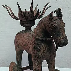 Antique Brass horse on wheel | Candle holder