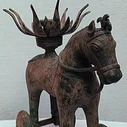 Antique Brass horse on wheel | Candle holder