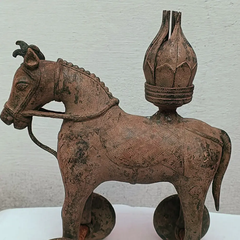 Rare antique horse on wheel Candle holder