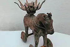 Antique Brass horse on wheel | Candle holder