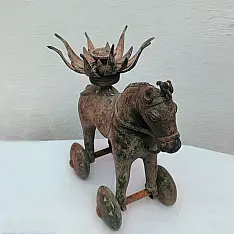 Antique Brass horse on wheel | Candle holder