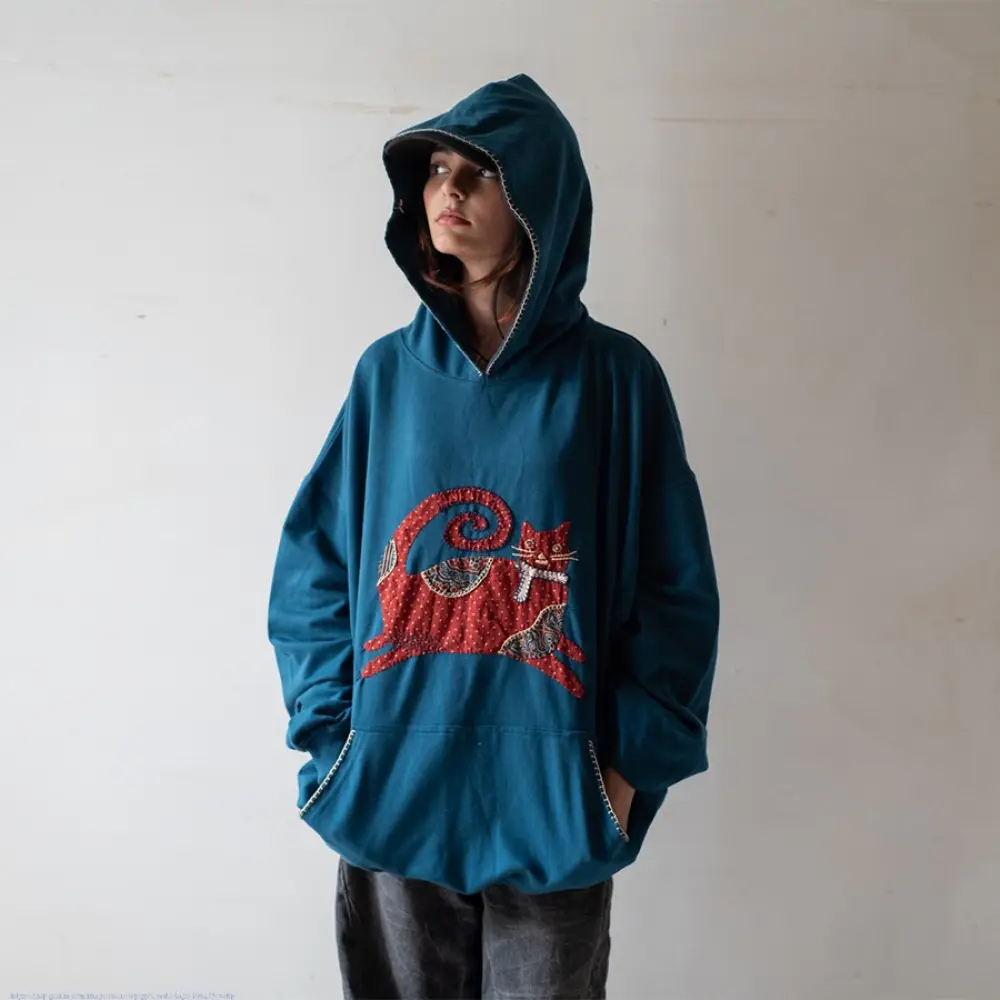 buy Handcrafted Embroidered Hoodie - Cat design