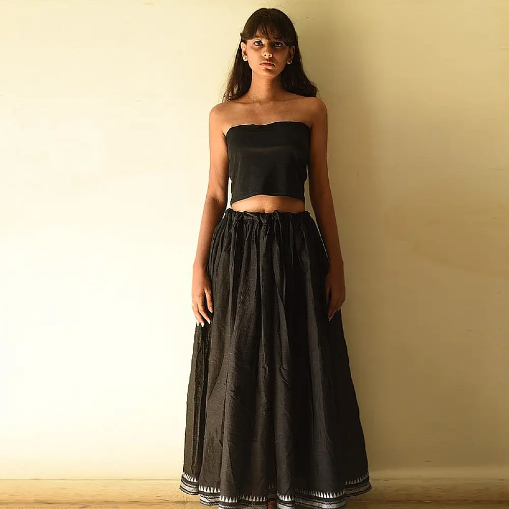 Loom & Light - Handloom Cotton Skirt ~ Black