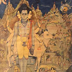 Memory Lines | Indian Antique Print | Dattatreya (With Frame) 