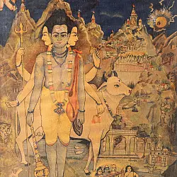 Memory Lines | Indian Antique Print | Dattatreya (With Frame) 