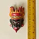 handcrafted hand painted wooden mask of goddess kaali with vibrant crown large expressive eyes and outstretched tongue from west bengal