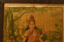 Memory Lines | Indian Antique Print Laxmi by Ravi Verma ( With Frame)