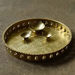 Ahar | Handcrafted Brass ~ Pooja Thali With Three Diyas ( Set of four ) 6