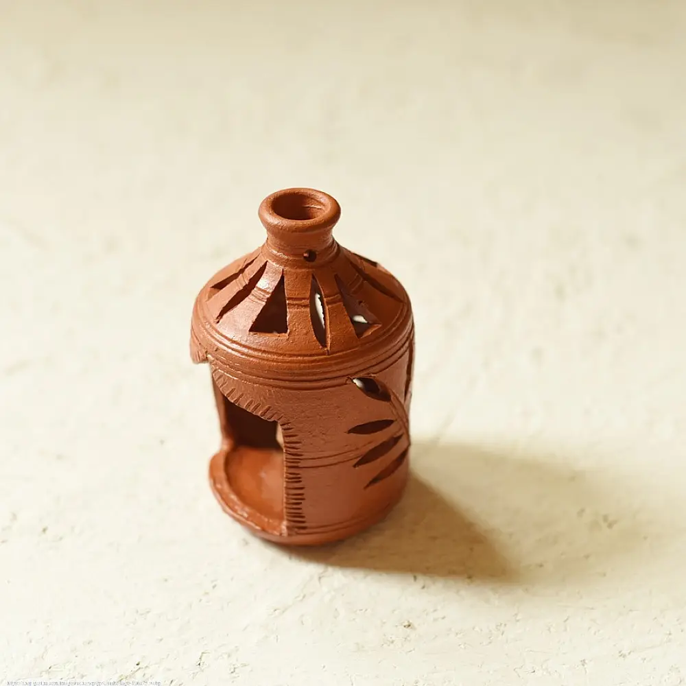 Shop Terracotta Handmade Clay Surahi Lampshade With Diya / tea light holder