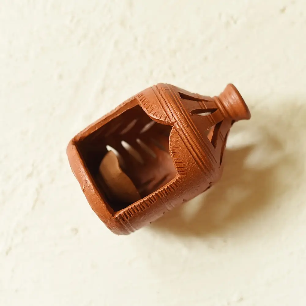 Shop Terracotta Handmade Clay Surahi Lampshade With Diya / tea light holder