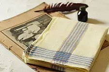 Damodar . दामोदर - Handloom Dhoti Khes - Blue Border (Two Color Option Blue & Brown)