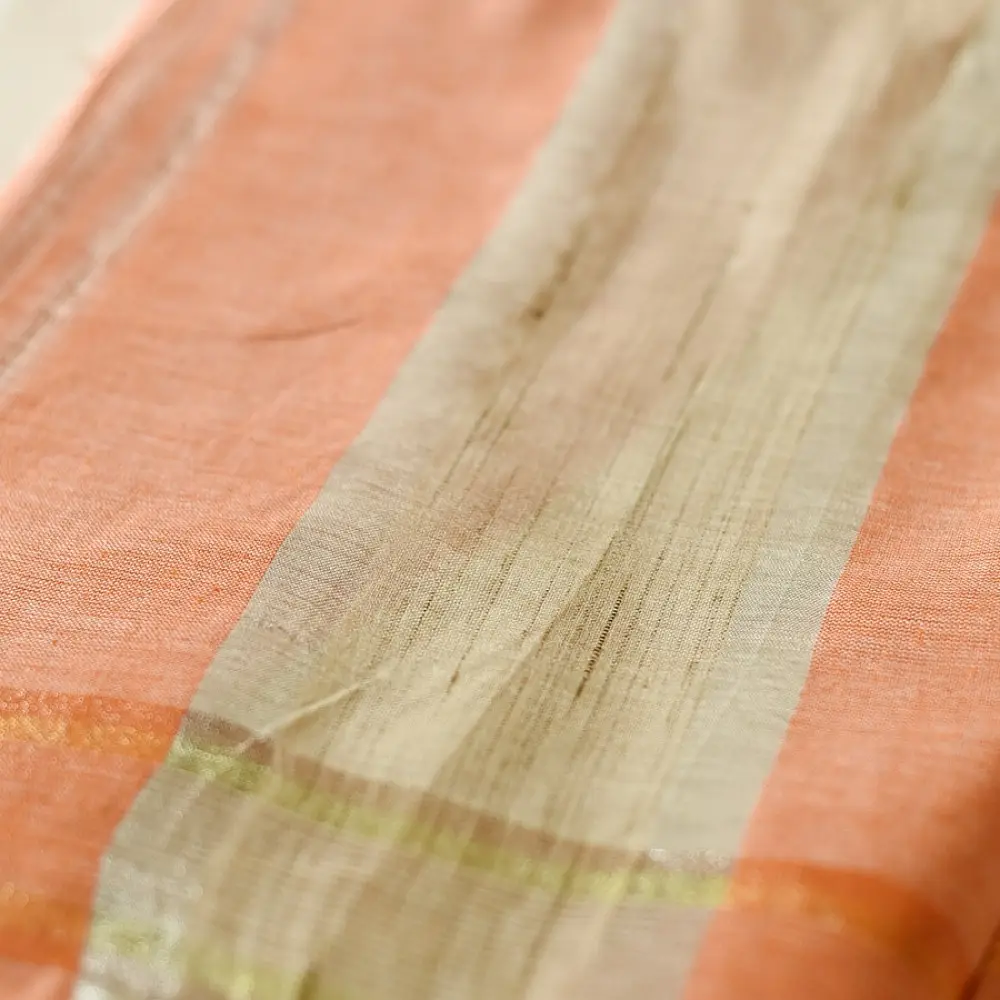 Handloom Dhoti Khes - Off White with Orange Border
