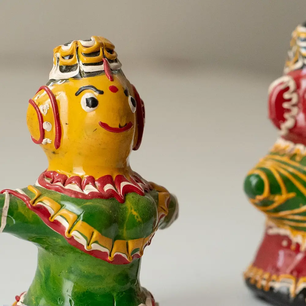 Shop Terracotta Handmade Lac-painted Terracotta Doll (Set of two) - D
