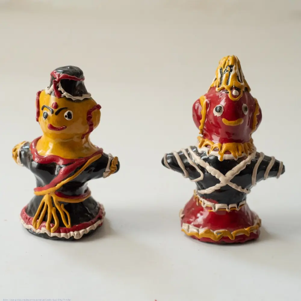Shop Terracotta Handmade Lac-painted Terracotta Doll (Set of two) - Black
