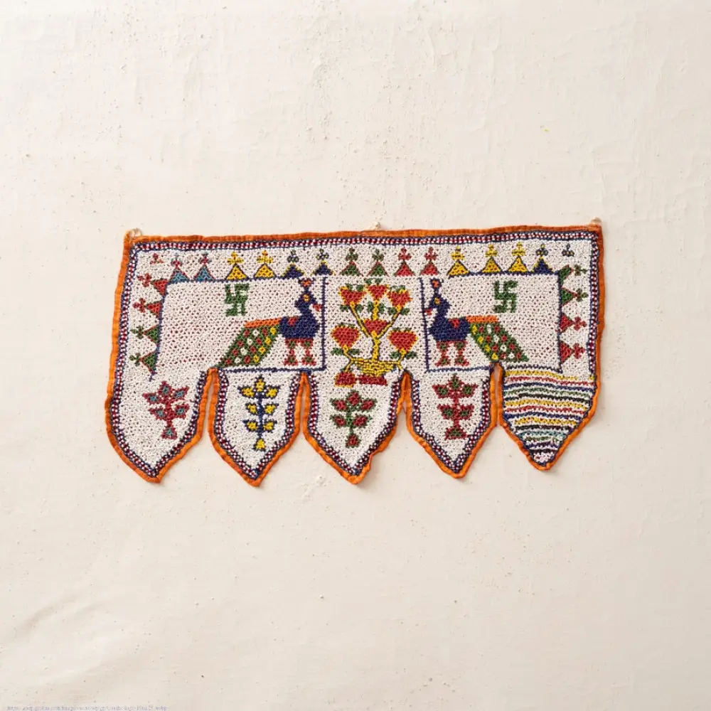 Saurashtra Bead Work - Old & Antique Wall Hanging - Peacock Door Toran