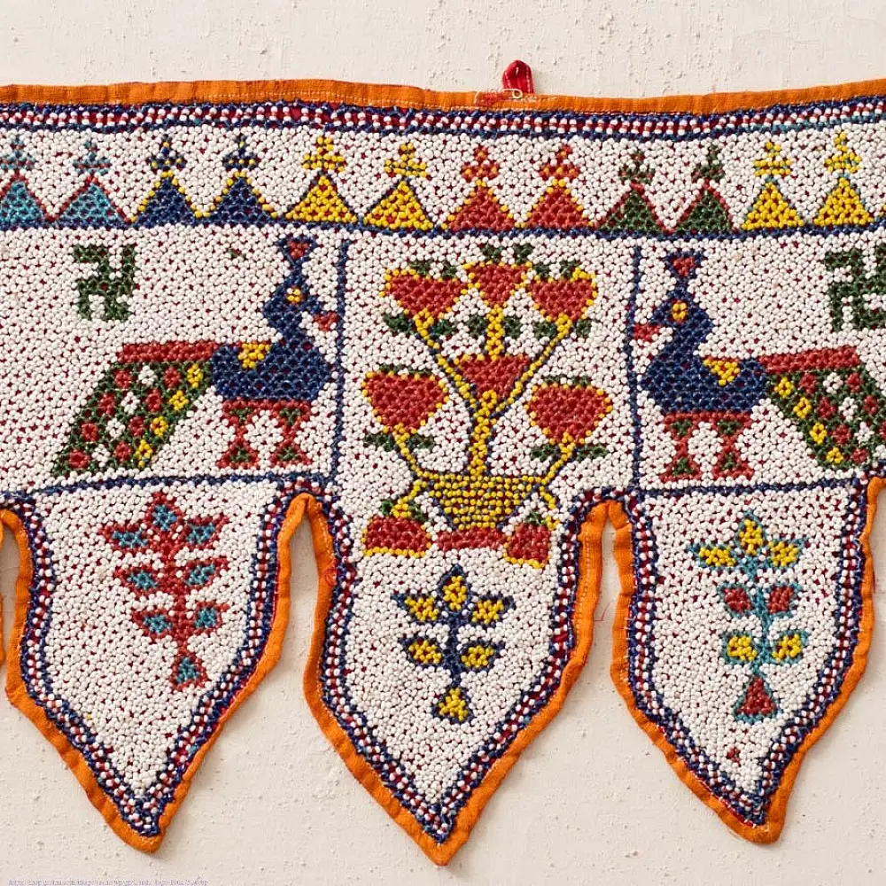 Saurashtra Bead Work - Old & Antique Wall Hanging - Peacock Door Toran