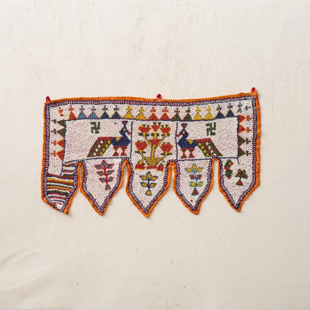 Saurashtra Bead Work - Old & Antique Wall Hanging - Peacock Door Toran