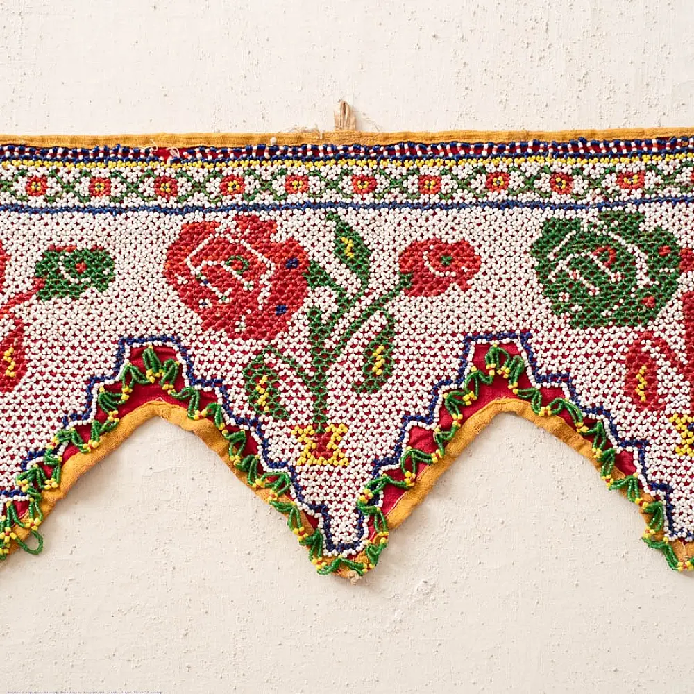 Saurashtra Bead Work - Old & Antique Wall Hanging - Rose Motif Toran