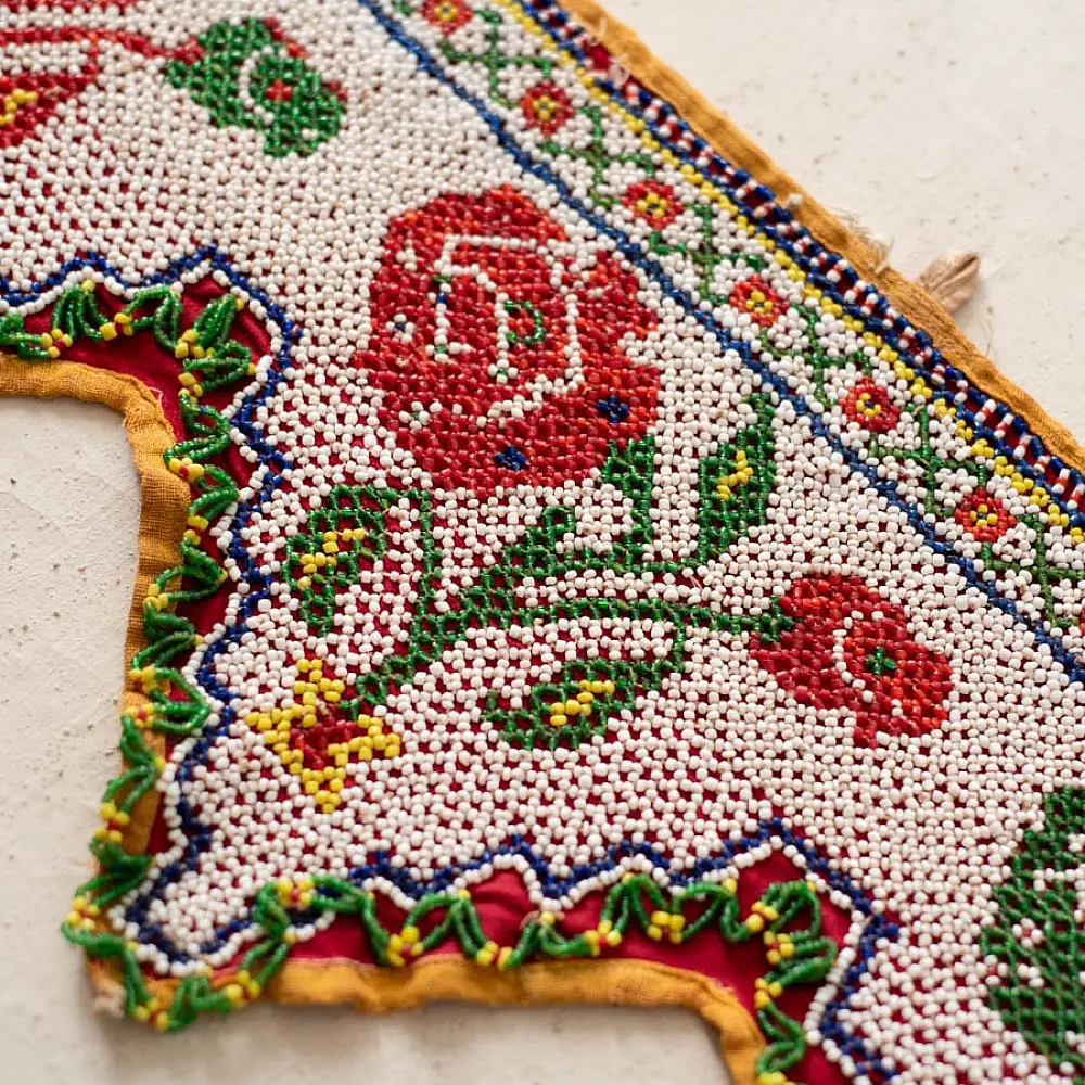 Saurashtra Bead Work - Old & Antique Wall Hanging - Rose Motif Toran