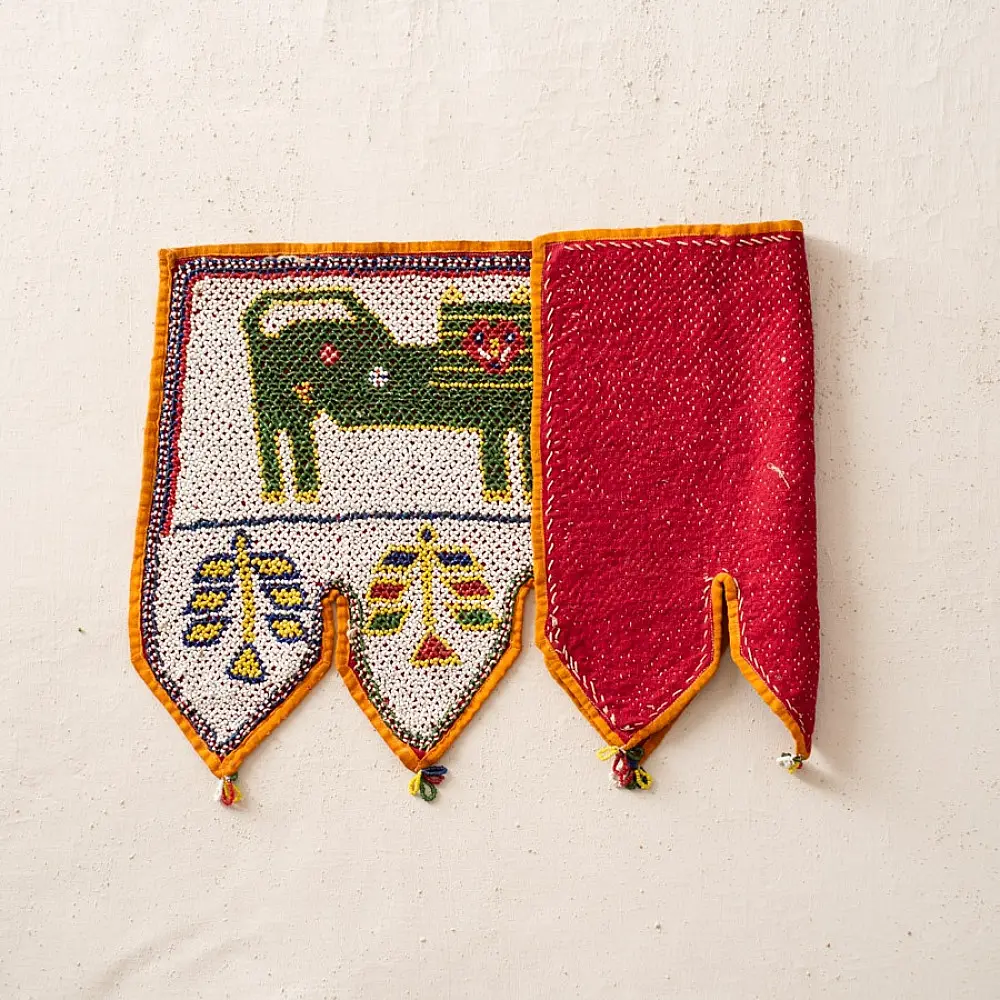 Saurashtra Bead Work - Old & Antique Wall Hanging - Lion Motif Door Toran