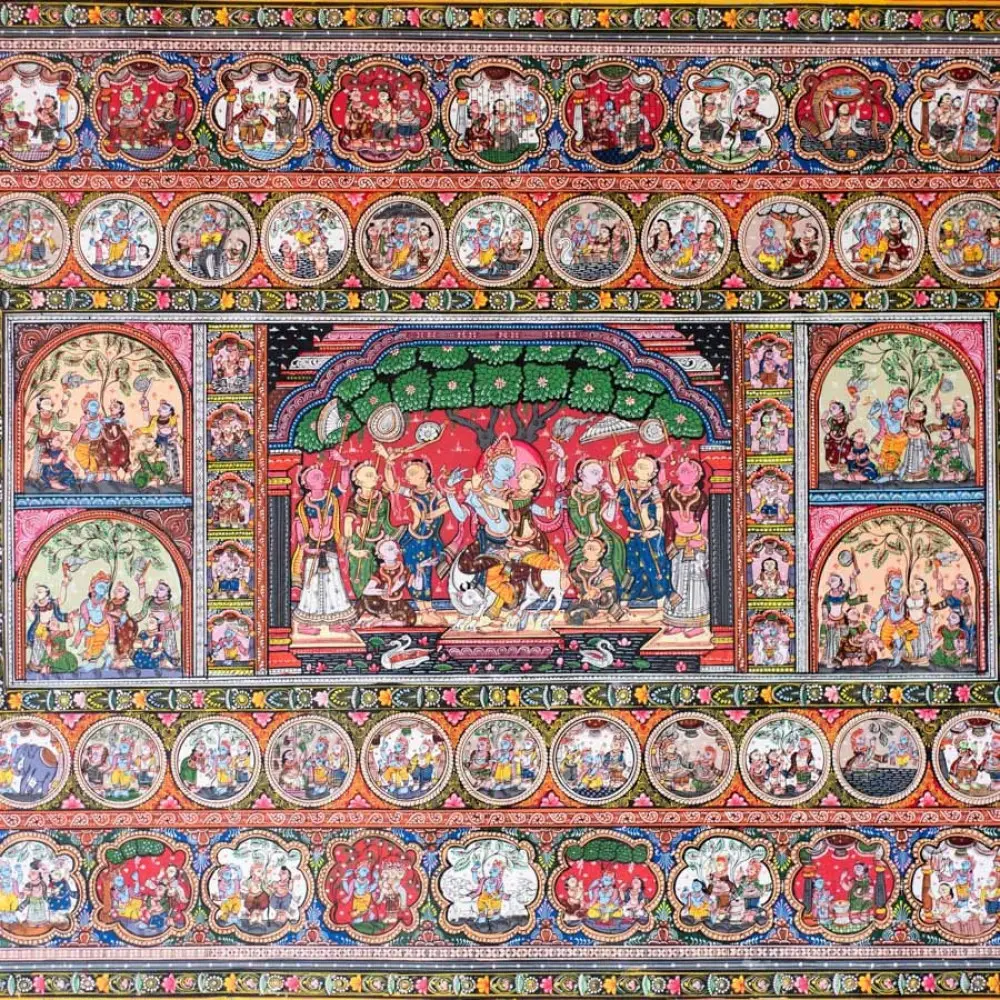 shop Pattachitra Traditional Krishna Lila Painting ~ Natural Colors