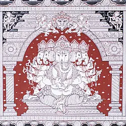 Chitra Katha . चित्र कथा | Pattachitra Traditional Painting ~ Panchmukhi Ganesha With Laxmi & Saraswati