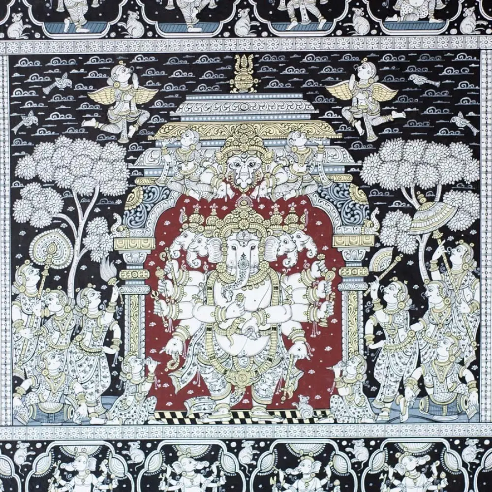 shop Traditional patachitra painting - Laxmi Ganesh & Saraswati