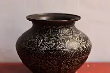 Antiquities from Khajuraho ~ Carving on Brass Lota - J