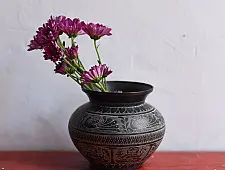 Antiquities from Khajuraho ~ Brass Lota with Hand Carvings  - A