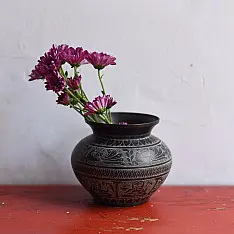 Antiquities from Khajuraho ~ Brass Lota with Hand Carvings  - A