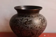 Antiquities from Khajuraho | Brass Lota with Carvings - E
