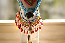 Shubh - Labh . शुभ लाभ | Wooden Cow - Glass Bead ( Single piece )