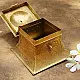 handmade square brass dabro storage box with flared base front clasp and hand engraved patterns