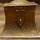 handmade square brass dabro storage box with flared base front clasp and hand engraved patterns