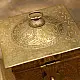 handmade square brass dabro storage box with flared base front clasp and hand engraved patterns