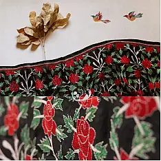 Pushparam . पुष्पारम ✽ Kantha Silk Dupatta - Black