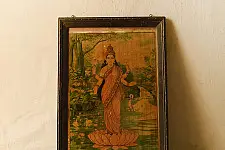 Memory Lines | Indian Antique Print Laxmi by Ravi Verma ( With Frame)