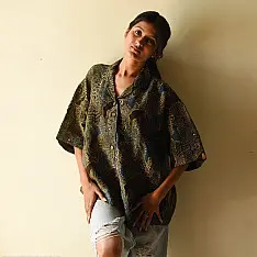 Linen Ajrakh Printed Shirt - Natural Dyed