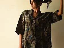 Linen Ajrakh Printed Shirt - Natural Dyed
