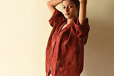 Natural Dyed Linen Ajrakh Printed Shirt