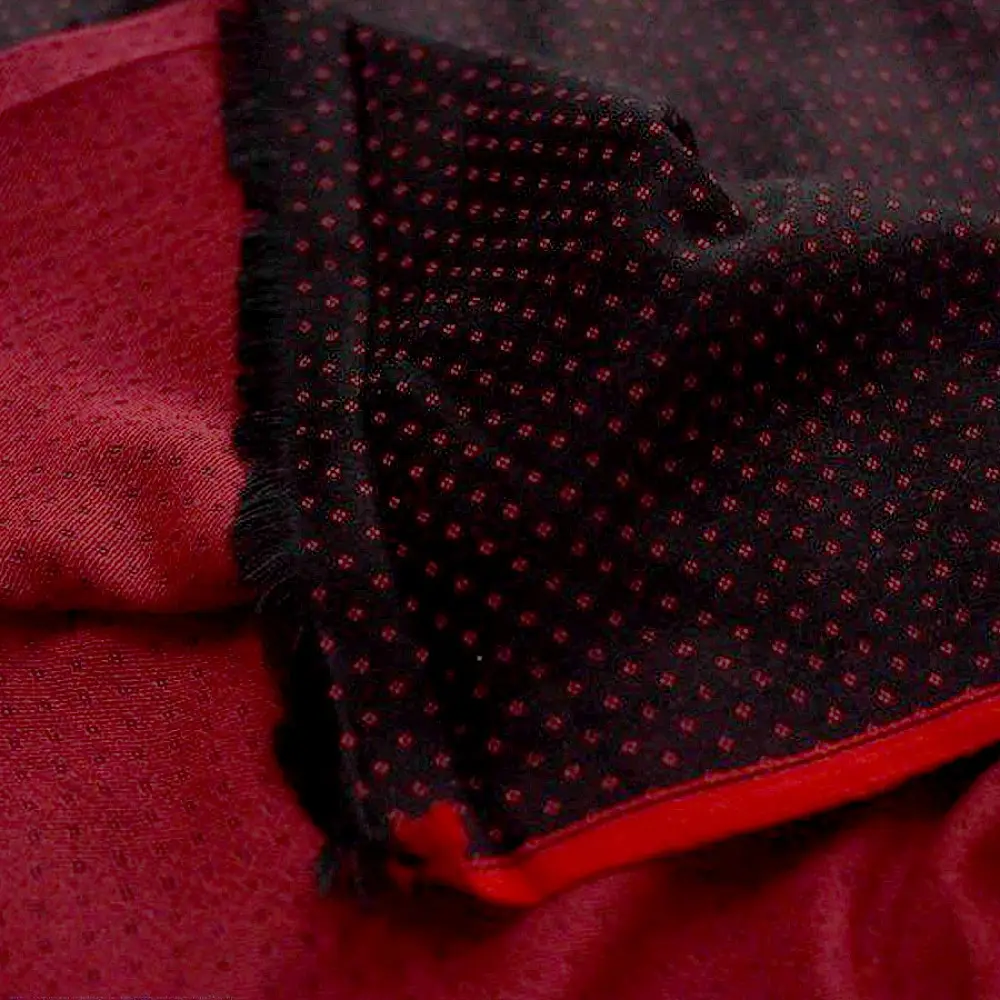 Buy Handloom Mashru Fabric ( Per meter ) ✧ Black Fabric with Dark Red Dots