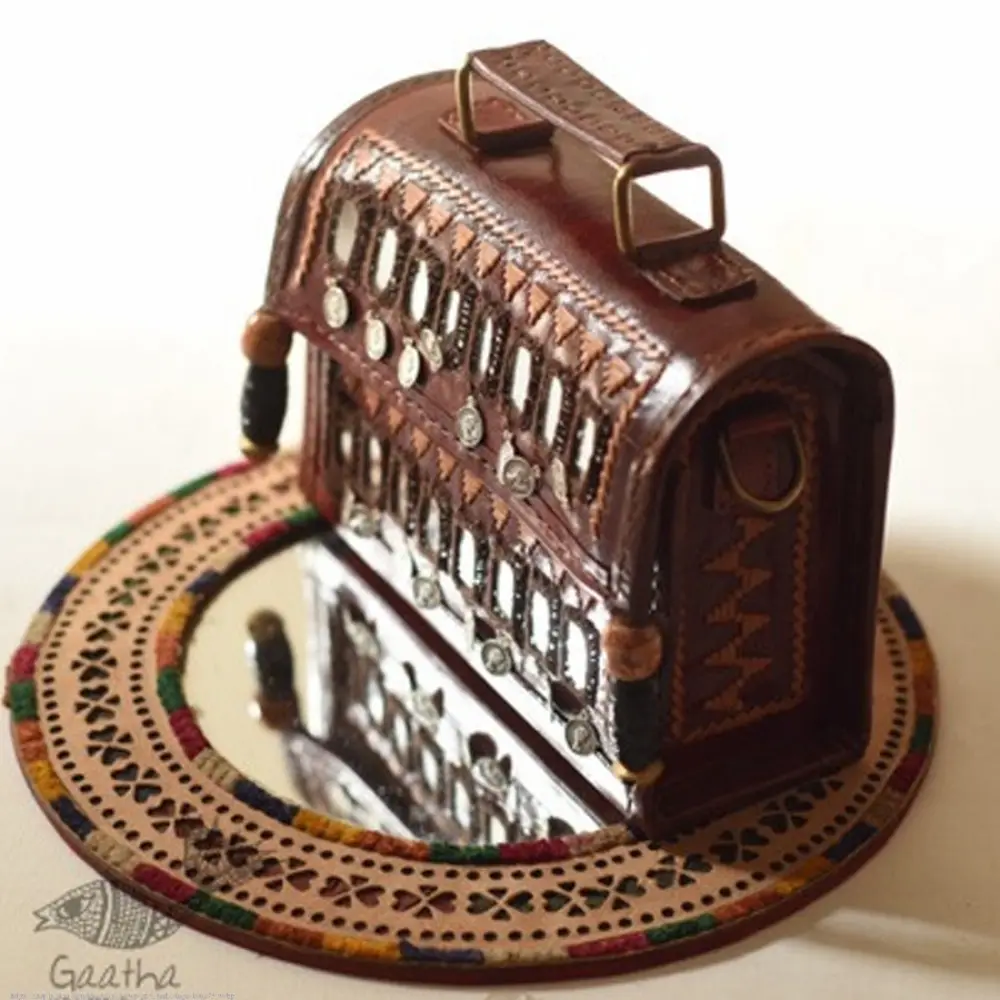 shop Kutchi Embroidery & Mirror Work - Leather Handbag / Leather Sling Bag