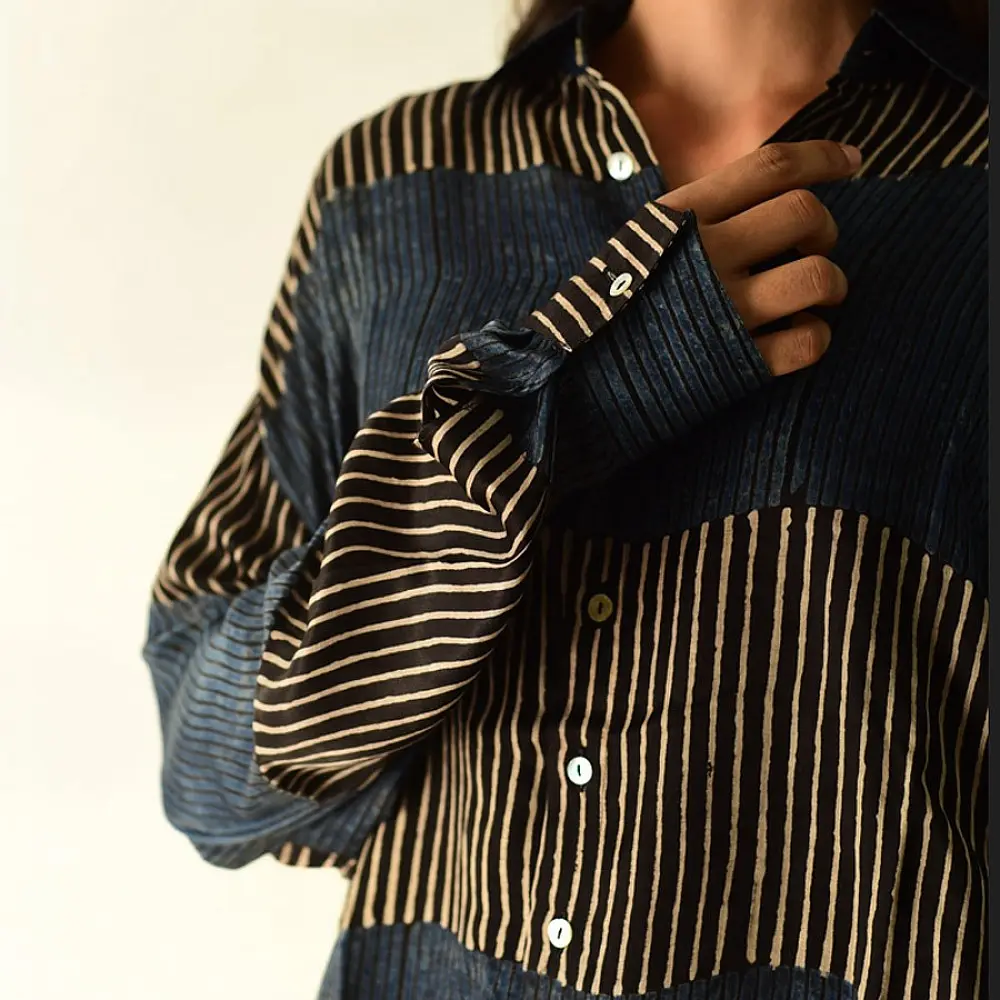 buy Ajrakh Block Printed Modal Silk Shirt