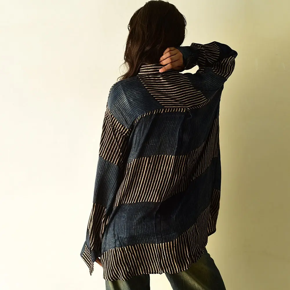 buy Ajrakh Block Printed Modal Silk Shirt