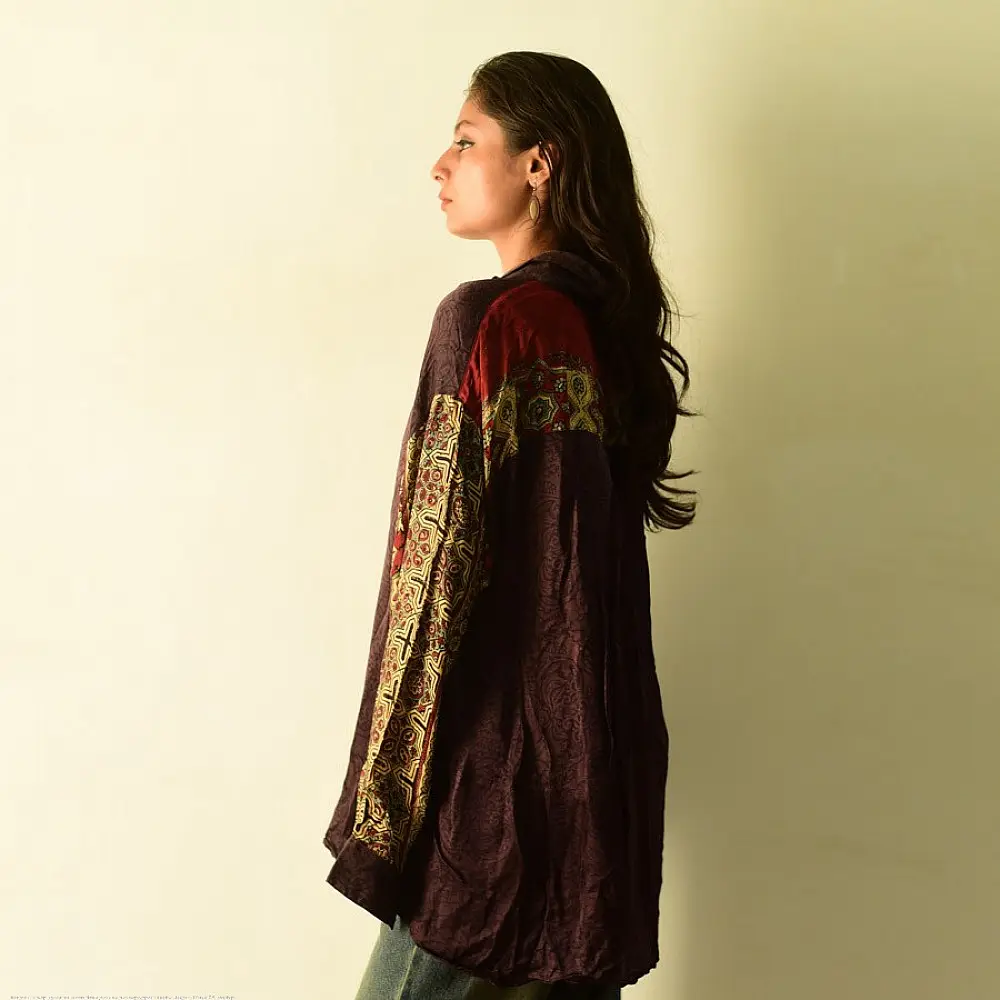 buy Ajrakh Block Printed Modal Silk Shirt