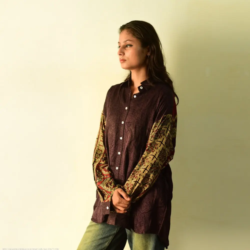 buy Ajrakh Block Printed Modal Silk Shirt