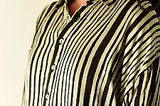 Itr . इत्र | Ajrakh Printed Modal Silk Shirt - Black & Blue Stripes 11