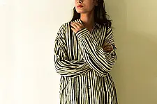 Itr . इत्र | Ajrakh Printed Modal Silk Shirt - Black & Blue Stripes 11