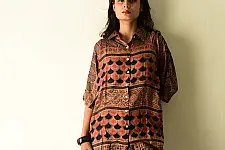 Itr . इत्र | Silk Shirt with Ajrakh - ( Unisex ) 