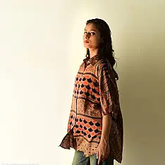 Itr . इत्र | Silk Shirt with Ajrakh - ( Unisex ) 